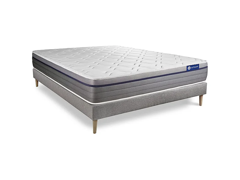 Ensemble matelas Ressorts ensachés+Mémoire de forme ACTIFLEX ZEN 160x200 Maxi épaisseur 7zones de confort + sommier KIT gris