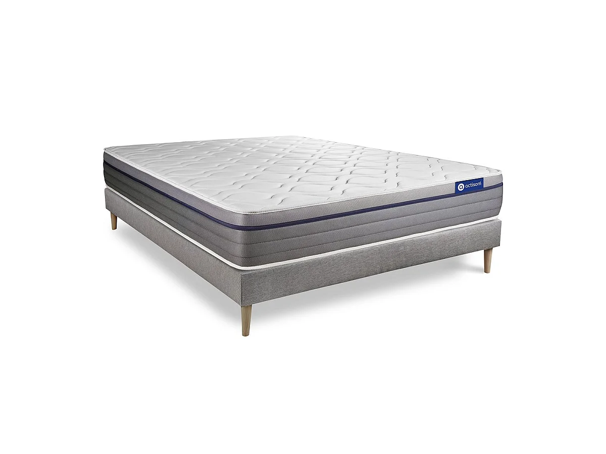 Ensemble matelas Ressorts ensachés+Mémoire de forme ACTIFLEX ZEN 160x200 Maxi épaisseur 7zones de confort + sommier KIT gris