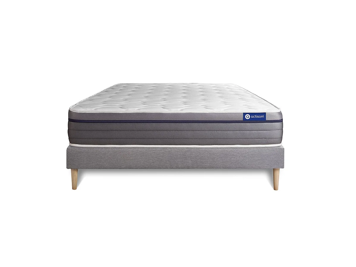 Ensemble matelas Ressorts ensachés+Mémoire de forme ACTIFLEX ZEN 160x200 Maxi épaisseur 7zones de confort + sommier KIT gris