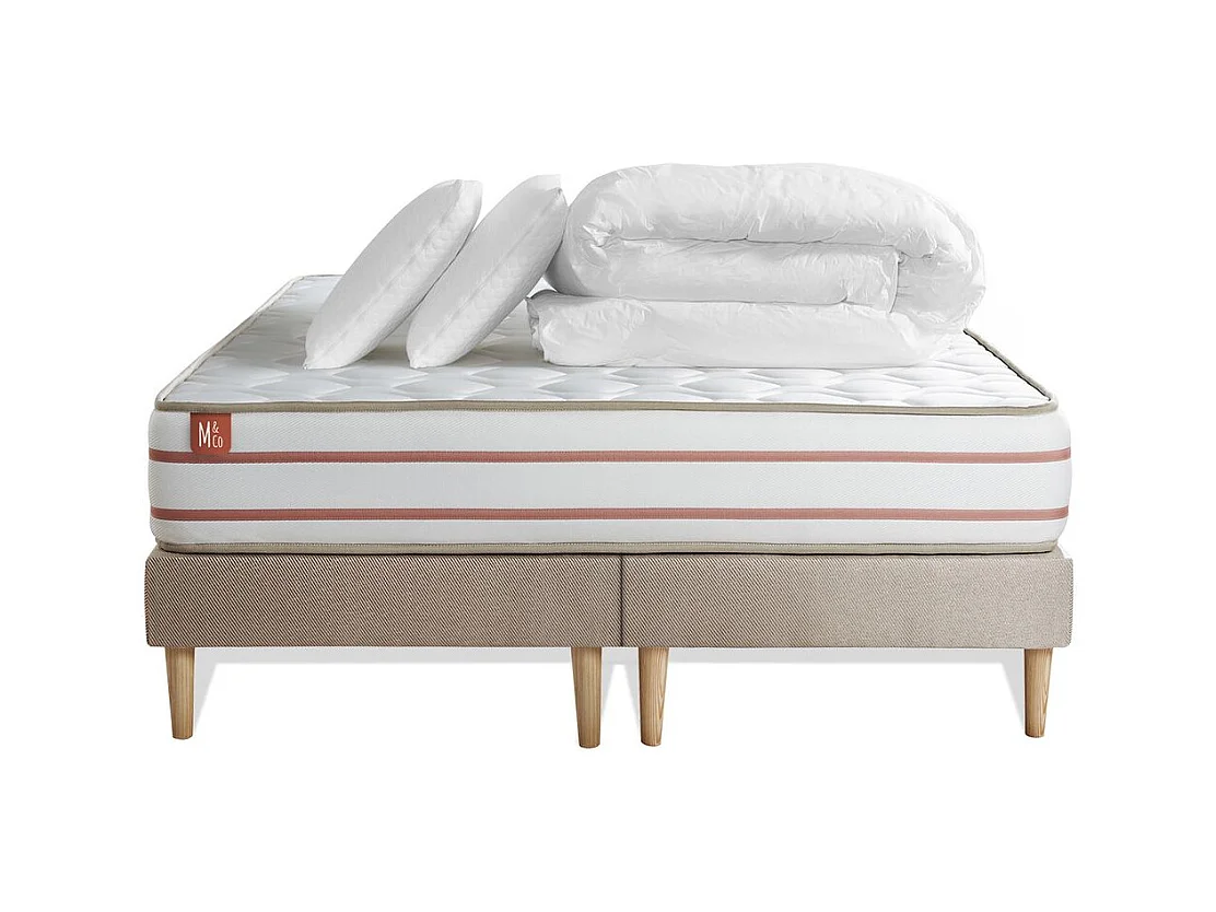 Pack prêt à dormir matelas LE DOUX 180x200cm Mémoire de forme - Ep. 24cm + double sommiers Beige + 2 oreillers +couette