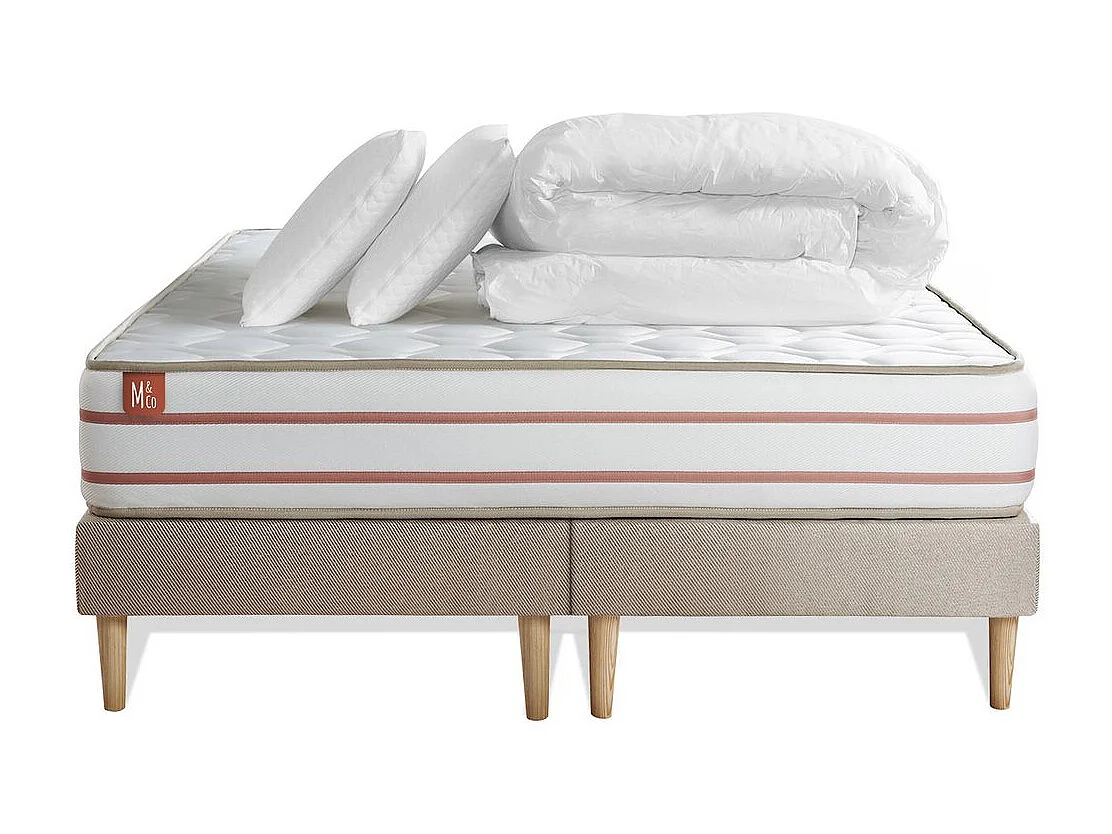 Pack prêt à dormir matelas LE DOUX 180x200cm Mémoire de forme - Ep. 24cm + double sommiers Beige + 2 oreillers +couette