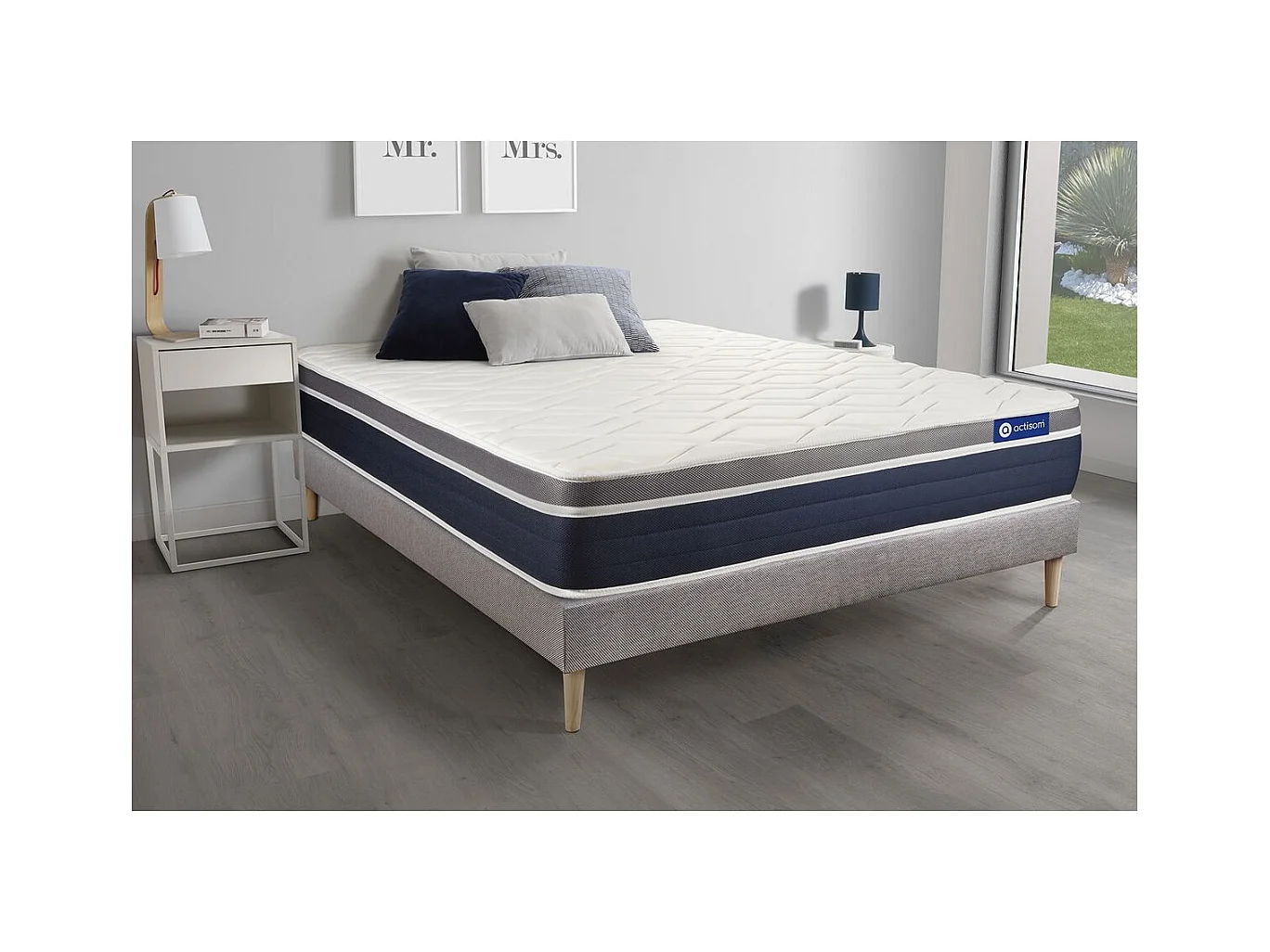Ensemble ACTILATEX CONFORT Matelas Latex+mémoire de forme 140x200 cm Maxi épaisseur 7zones de confort + sommier KIT gris