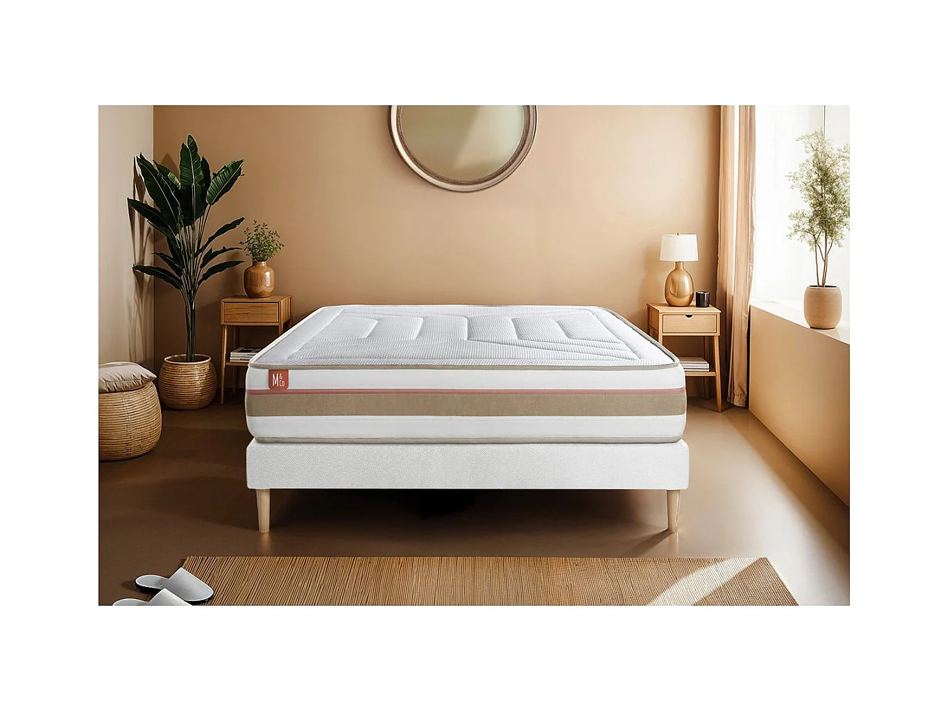 Ensemble LE TENDRE 200x200cm Ressorts ensachés + Mémoire de forme 7 zones de confort - Ep. 28cm + sommier kit Blanc