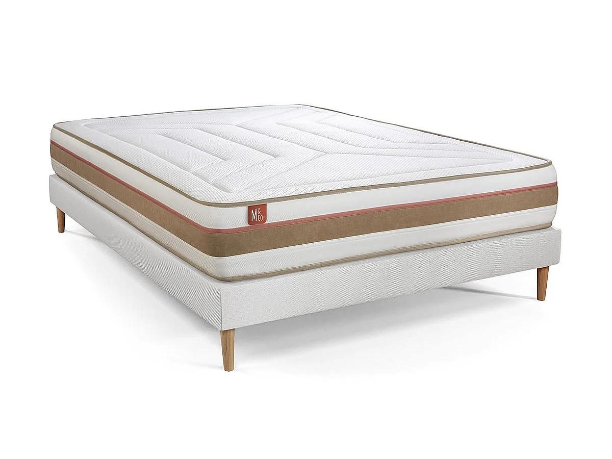 Ensemble LE TENDRE 200x200cm Ressorts ensachés + Mémoire de forme 7 zones de confort - Ep. 28cm + sommier kit Blanc