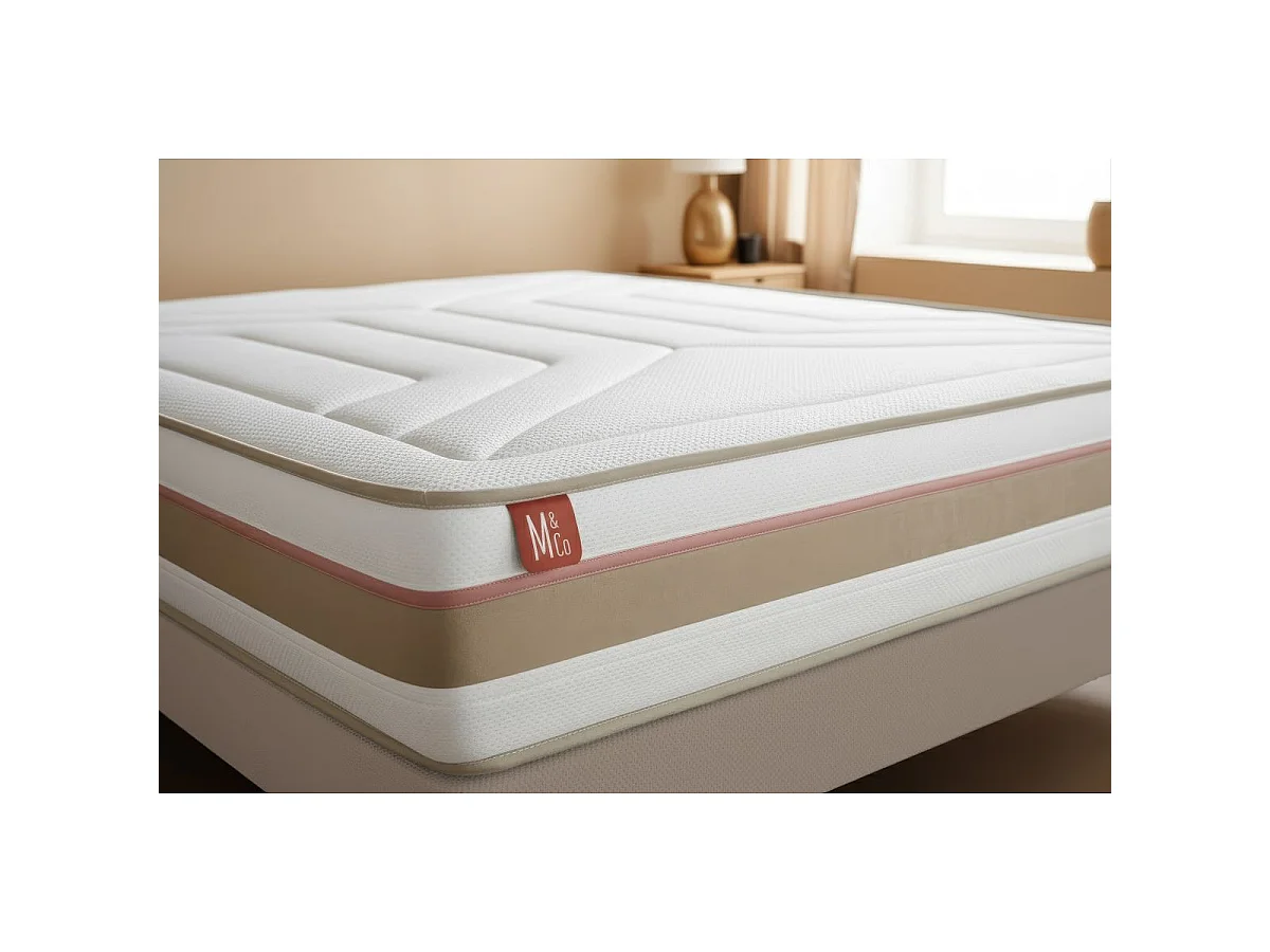 Ensemble LE TENDRE 200x200cm Ressorts ensachés + Mémoire de forme 7 zones de confort - Ep. 28cm + sommier kit Blanc