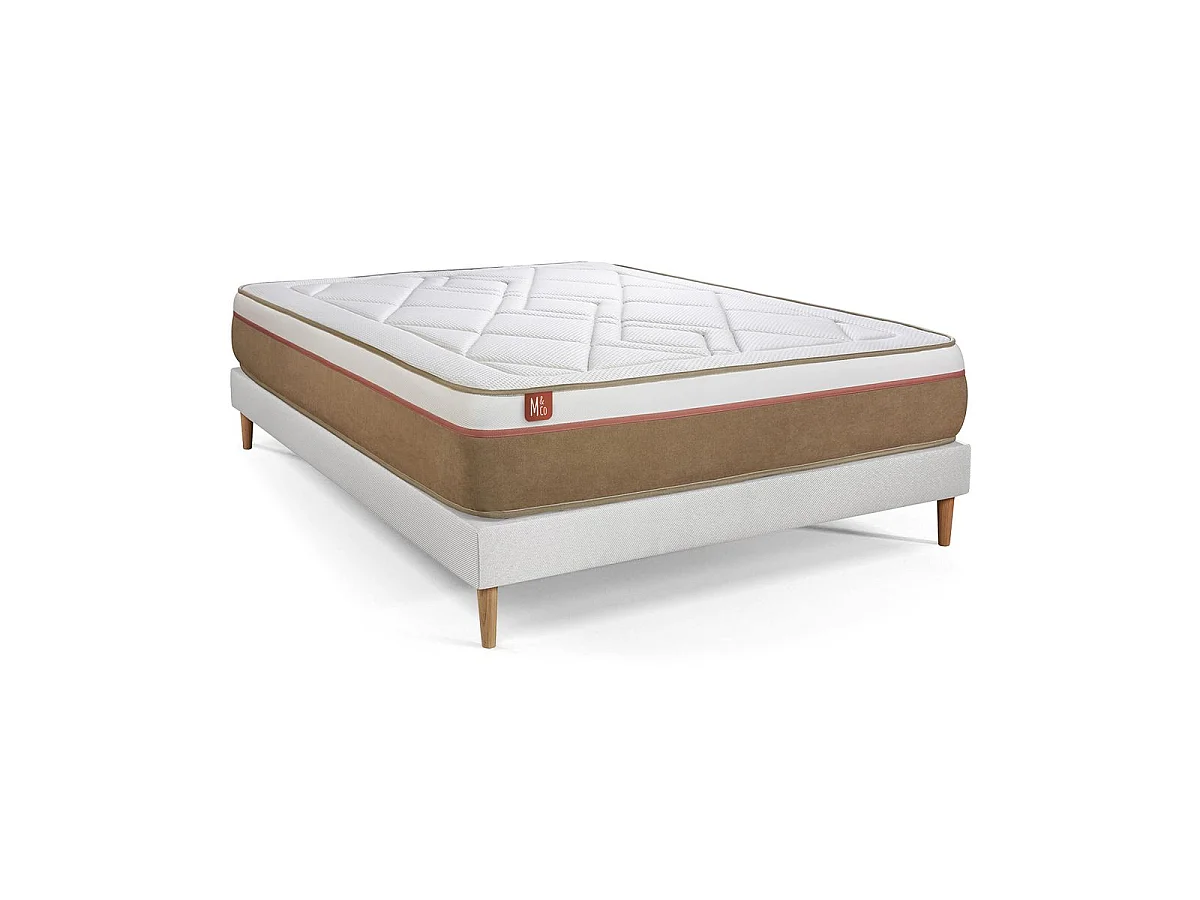 Pack prêt à dormir matelas LE SOYEUX 140x200cm Ressorts ensachés + Mémoire de forme BioVisco + sommier kit Blanc