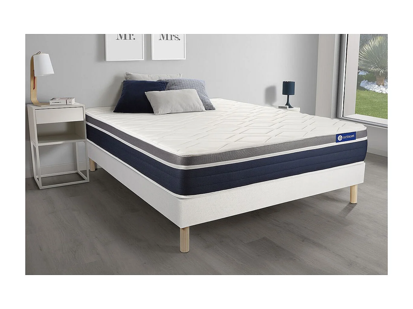 Ensemble ACTILATEX CONFORT Matelas Latex+mémoire de forme 200x200 cm Maxi épaisseur 7zones de confort + sommier KIT blanc