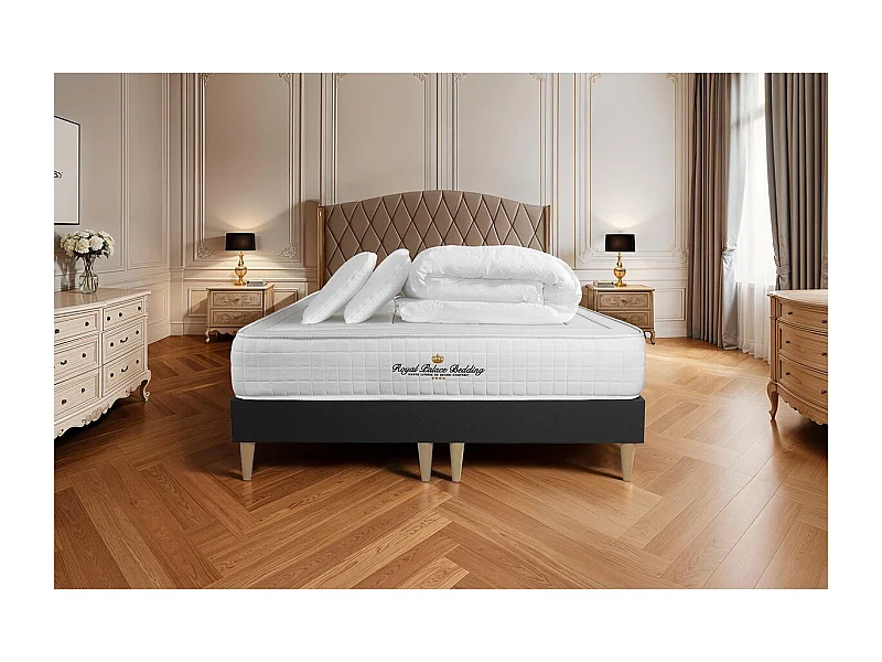 Pack matelas à mémoire de forme maxi épaisseur Balmoral 180x200cm + double sommier Noir 90x200 cm + 2 oreillers + 1 couette