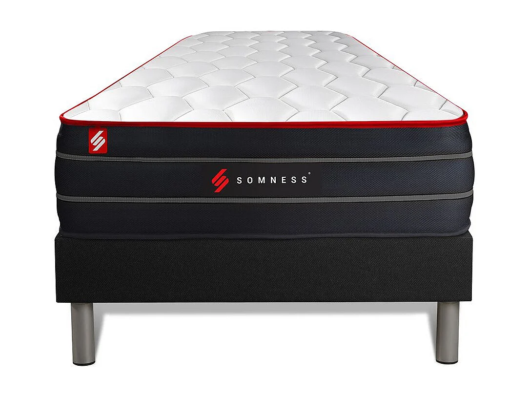 Ensemble 90x200 matelas BOOST ressorts ensachés et mémoire de forme + sommier kit noir