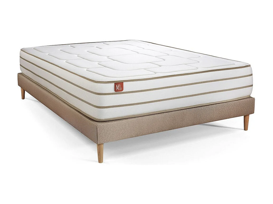 Ensemble LE DOUILLET 200x200cm Mémoire de forme BioVisco - Maxi épaisseur 26cm + sommier kit Beige