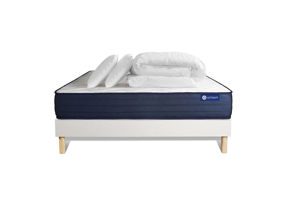Pack prêt à dormir matelas ACTIFLEX LIFE 140x190 Ressorts ensachés + Mémoire de forme + sommier KIT blanc +2oreillers+couette