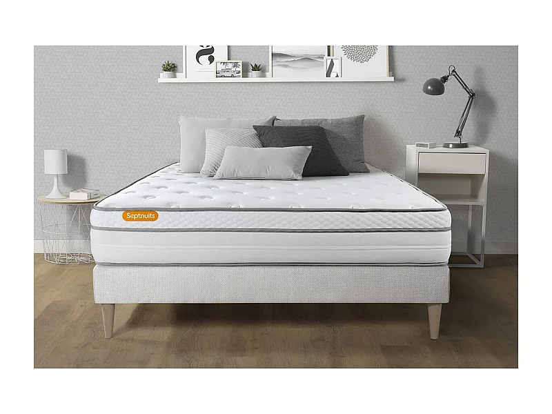 Matelas + sommier kit blanc 160x200 Memo Luxe Ressorts ensachés + mémoire de forme MAXI épaisseur