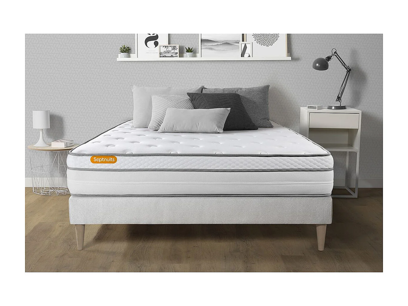 Matelas + sommier kit blanc 160x200 Memo Luxe Ressorts ensachés + mémoire de forme MAXI épaisseur