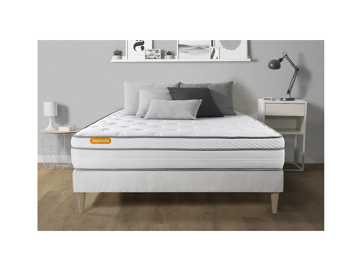 Matelas + sommier kit blanc 160x200 Memo Luxe Ressorts ensachés + mémoire de forme MAXI épaisseur