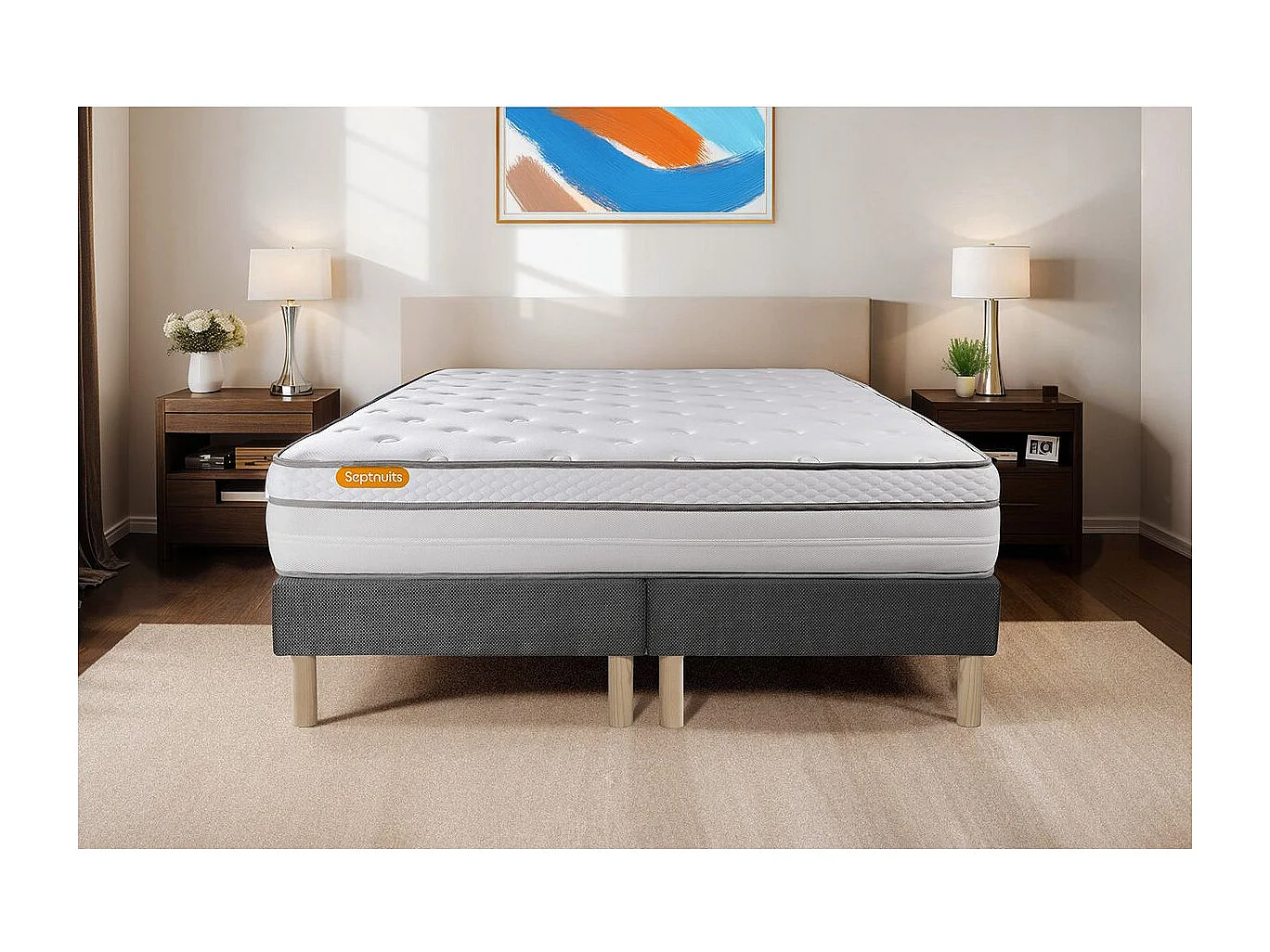 Matelas 160x200 + double sommiers gris 80x200 Memo Luxe Ressorts ensachés + mémoire de forme 5 zones de confort MAXI épaisseur