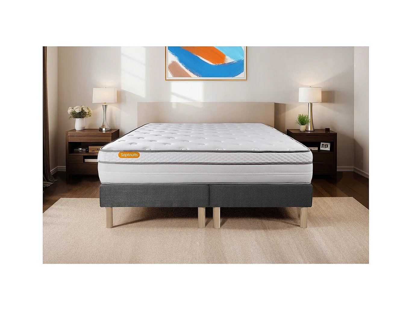 Matelas 160x200 + double sommiers gris 80x200 Memo Luxe Ressorts ensachés + mémoire de forme 5 zones de confort MAXI épaisseur
