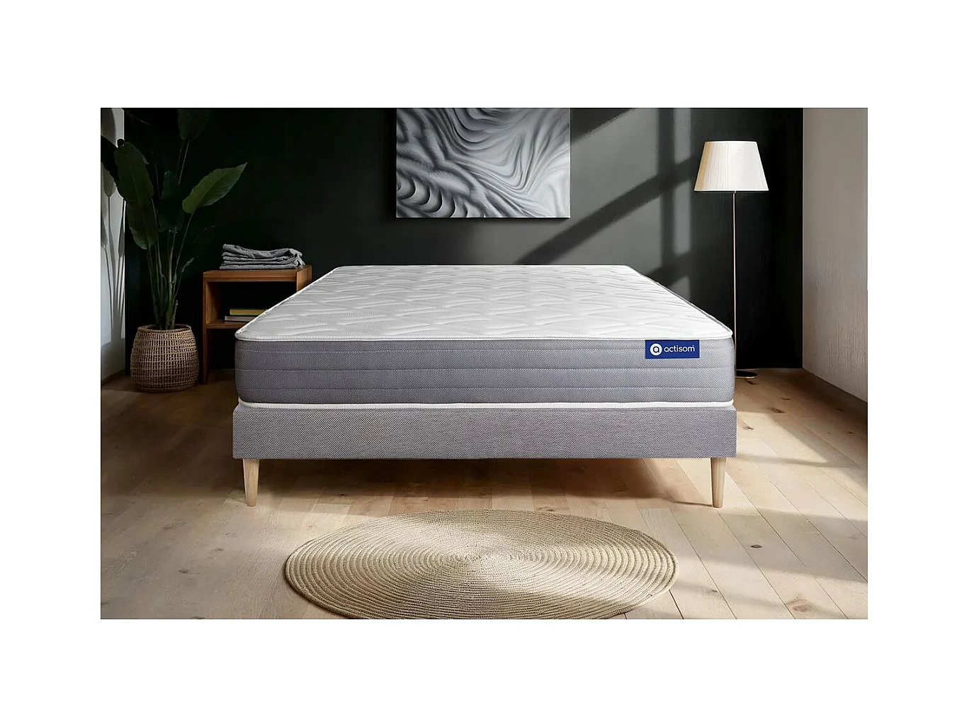Ensemble matelas ACTIMEMO DREAM mémoire de forme 200x200 cm 5zones de confort + sommier KIT gris