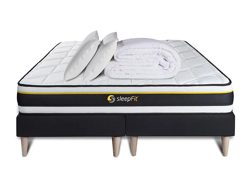 Pack double sommier 90x200 + matelas SOFT 180x200 + 2 oreillers mémoire de forme + Couette Percale
