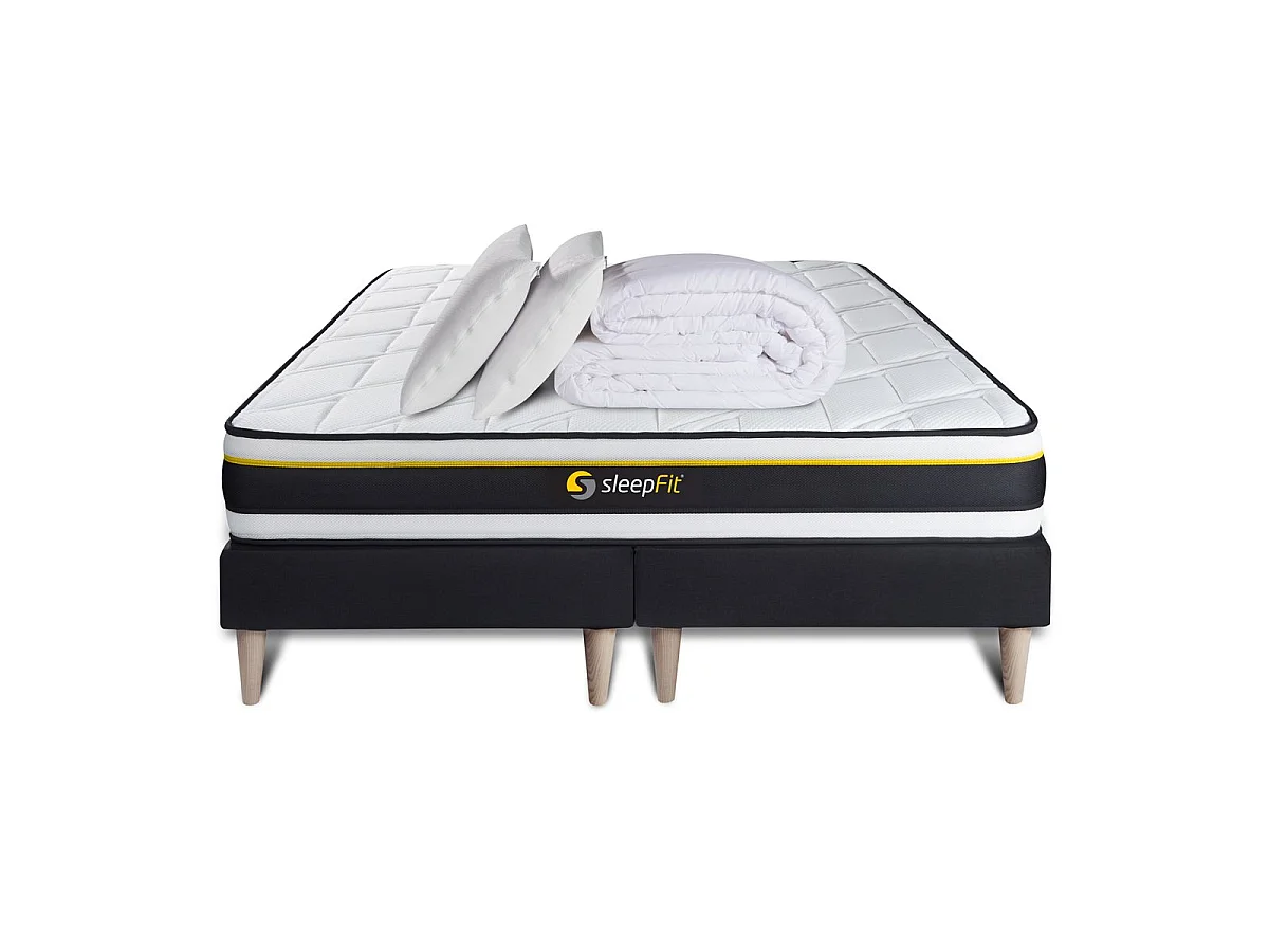 Pack double sommier 90x200 + matelas SOFT 180x200 + 2 oreillers mémoire de forme + Couette Percale