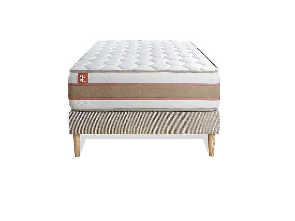 Ensemble LE DÉLICAT 90x200cm Ressorts ensachés + Mémoire de forme 5 zones de confort - Ep. 26cm + sommier kit Beige