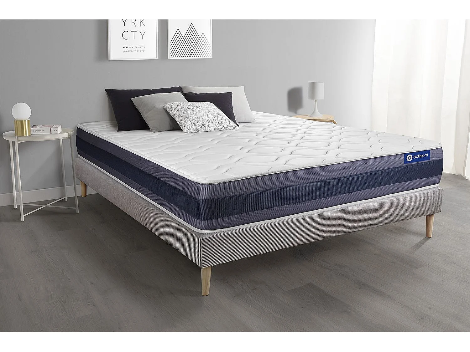 Ensemble matelas Mémoire de forme ACTIMEMO MORPHO 90x200 Maxi épaisseur 5zones de confort + sommier KIT gris