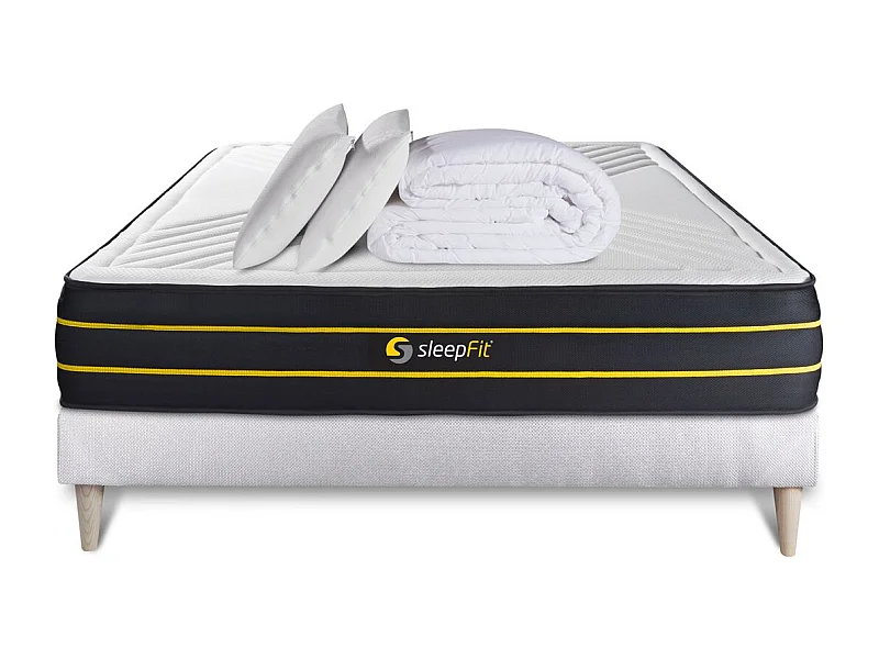 Pack matelas ULTRA 160x200 + sommier blanc + Couette + 2 oreillers