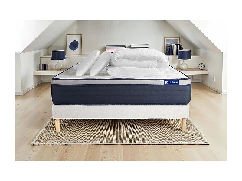 Compleet bedpakket - Matras 140x200 cm + Lattenbodem (kit) + 2 kussens + Dekbed - Actimemo Max