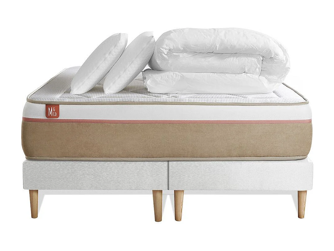 Pack prêt à dormir matelas LE SOYEUX 180x200cm Ressorts ensachés + Mémoire de forme BioVisco + double sommiers Blanc