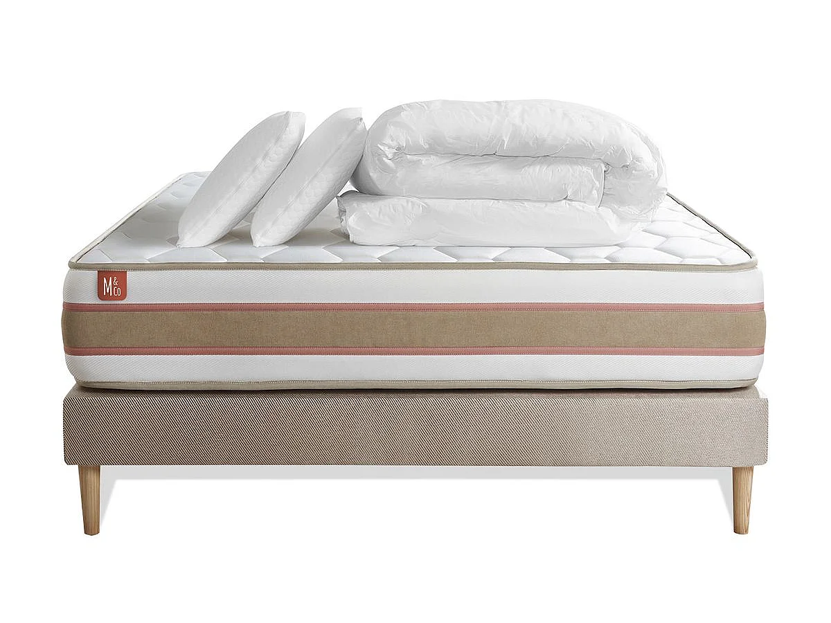 Pack prêt à dormir matelas LE DÉLICAT 180x200cm Ressorts ensachés + Mémoire de forme + sommier kit Beige