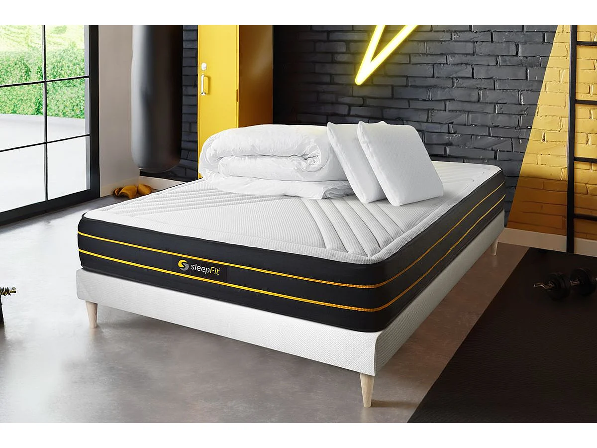 Pacchetto letto completo - Materasso 140x200cm + Box spring con doghe (kit) + 2 cuscini + Piumino - Ultra