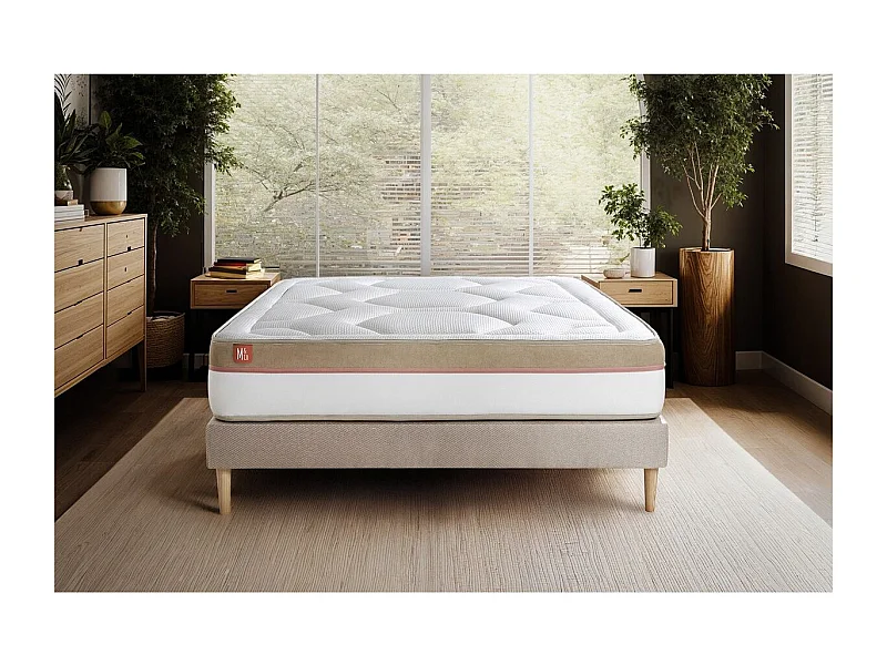 Ensemble LE COSY 90x200cm Mémoire de forme 7 zones de confort - Ep. 30cm + sommier Beige