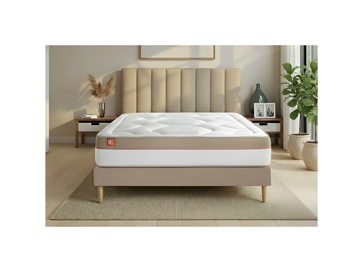 Ensemble LE COSY 90x200cm Mémoire de forme 7 zones de confort - Ep. 30cm + sommier Beige