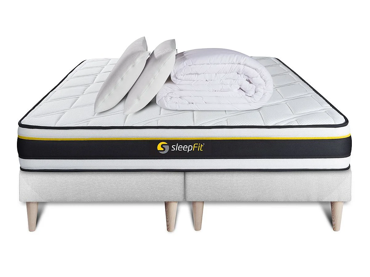 Pack double sommier 80x200 + matelas SOFT 160x200 + 2 oreillers mémoire de forme + Couette Percale
