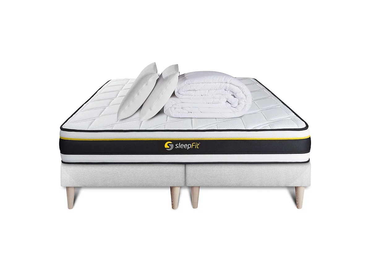 Pack double sommier 80x200 + matelas SOFT 160x200 + 2 oreillers mémoire de forme + Couette Percale