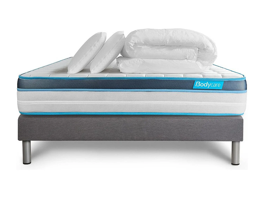 Pack 160x200 matelas BodyFit + sommier kit gris + Couette 260x240cm + 2 oreillers 60x40cm