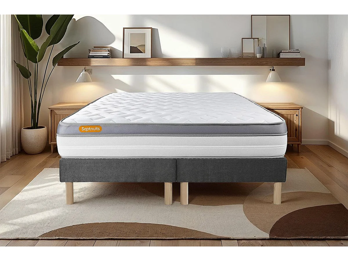 Matelas 180x200 + double sommier gris 90x200 Memo Zen Mousse à mémoire de forme 5 zones de confort MAXI épaisseur