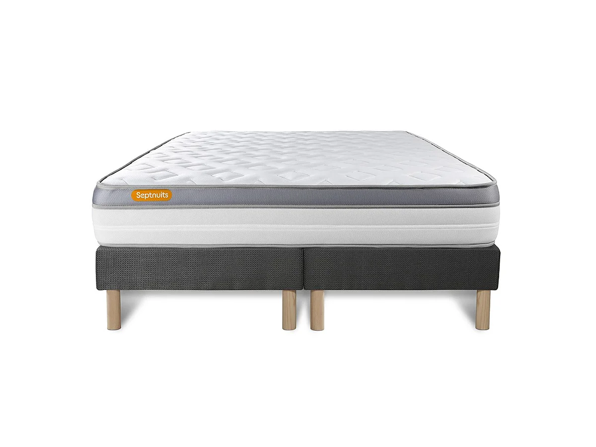 Matelas 180x200 + double sommier gris 90x200 Memo Zen Mousse à mémoire de forme 5 zones de confort MAXI épaisseur