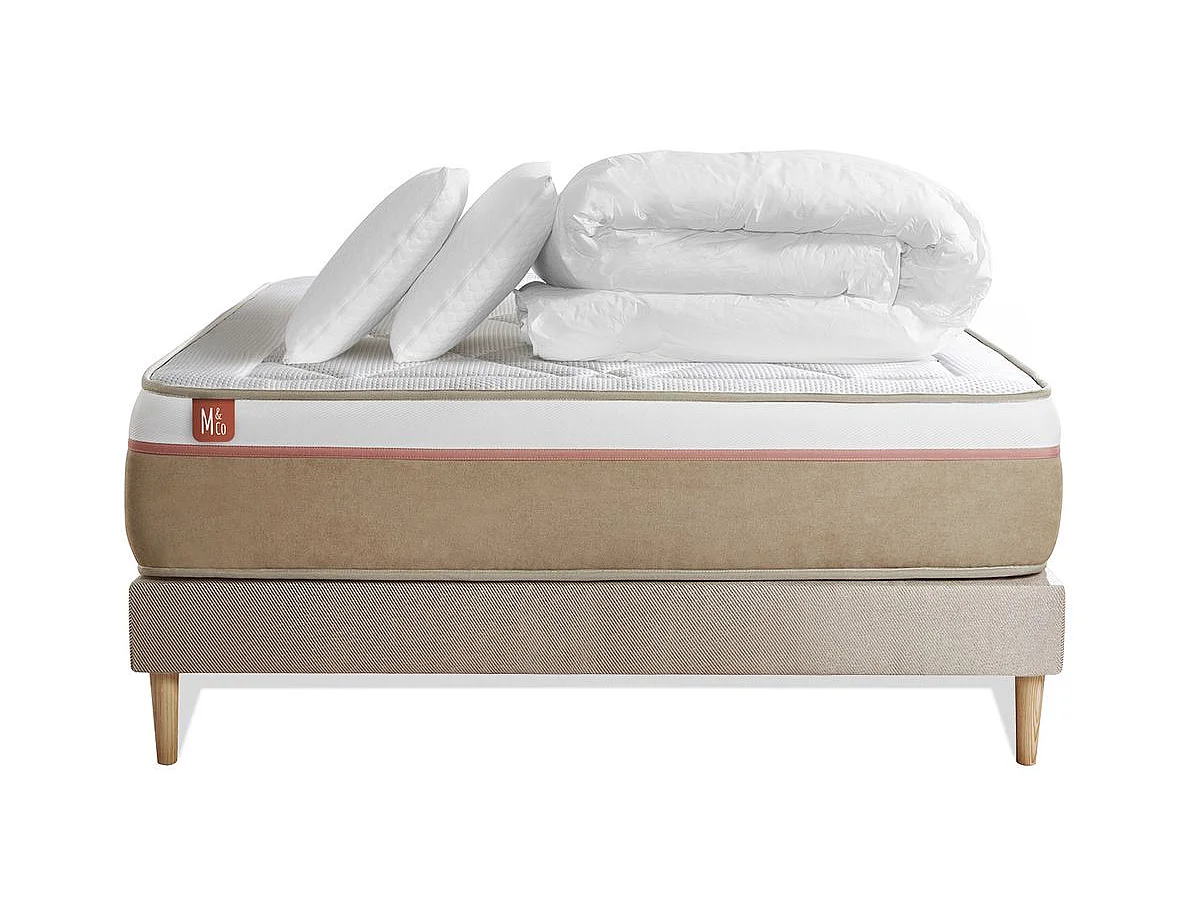 Pack prêt à dormir matelas LE SOYEUX 140x200cm Ressorts ensachés + Mémoire de forme BioVisco + sommier Beige