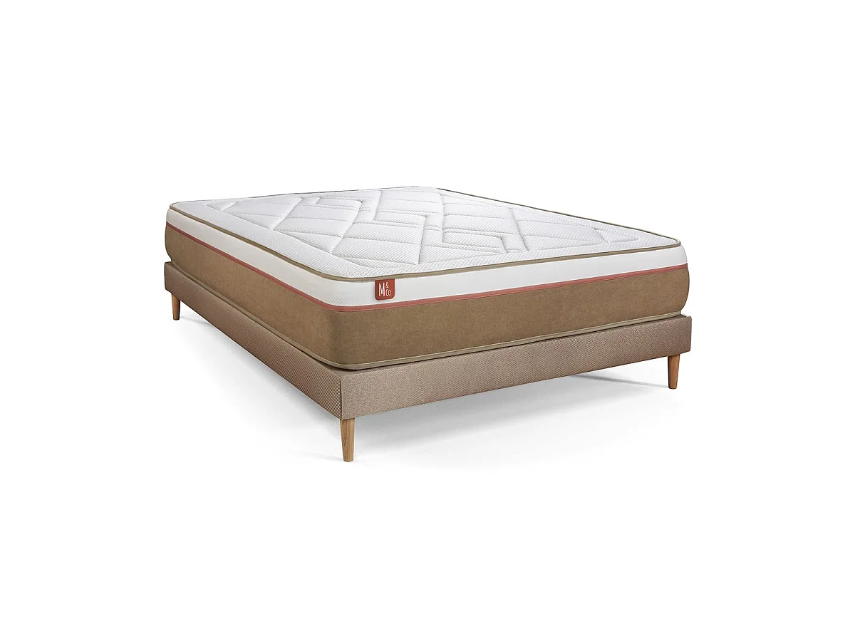 Pack prêt à dormir matelas LE SOYEUX 140x200cm Ressorts ensachés + Mémoire de forme BioVisco + sommier Beige