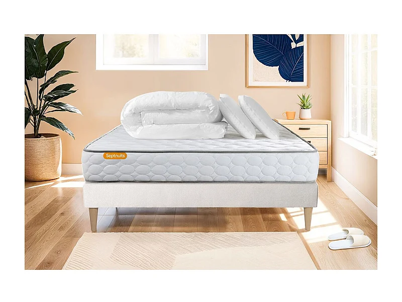 Pack matelas Memo + sommier 140x190 + 2 oreillers mémoire de forme