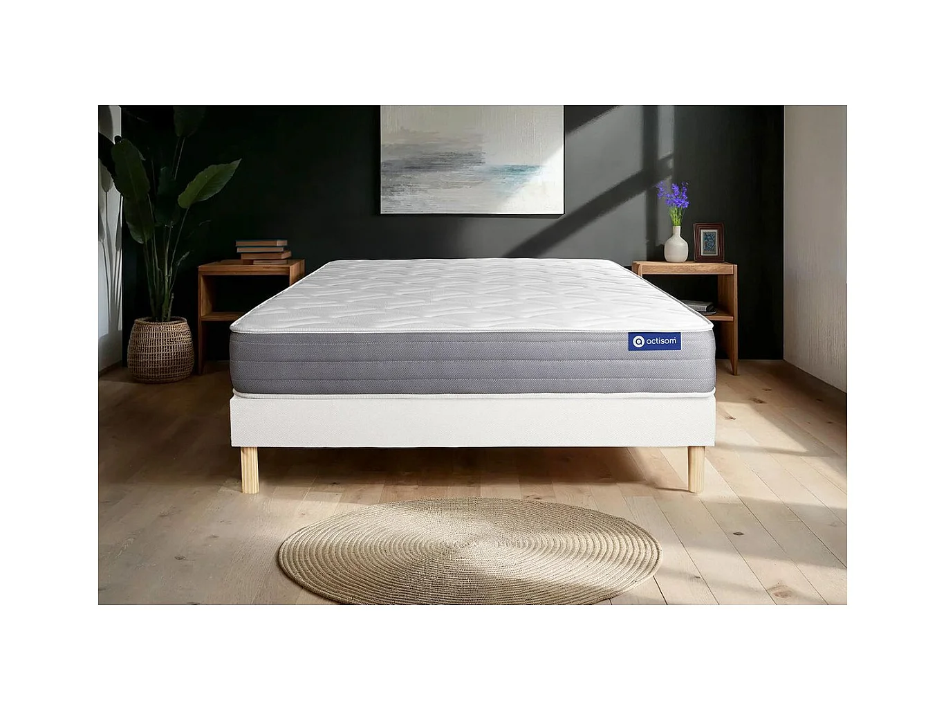 Ensemble matelas ACTILATEX DREAM Latex et mémoire de forme 180x200 cm 5zones de confort + sommier KIT blanc