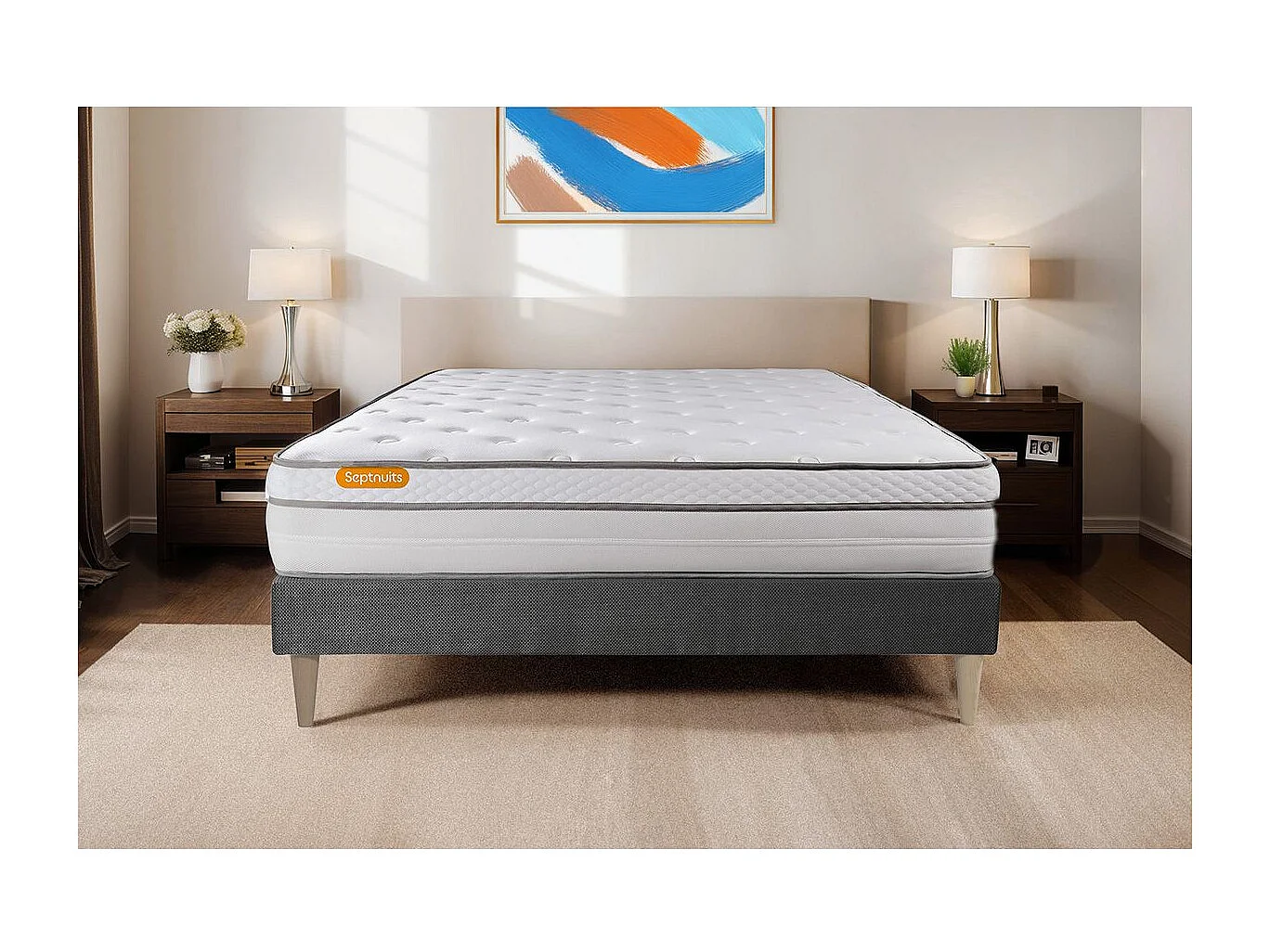 Matelas + sommier gris 90x200 Memo Luxe Ressorts ensachés + mémoire de forme 5 zones de confort MAXI épaisseur