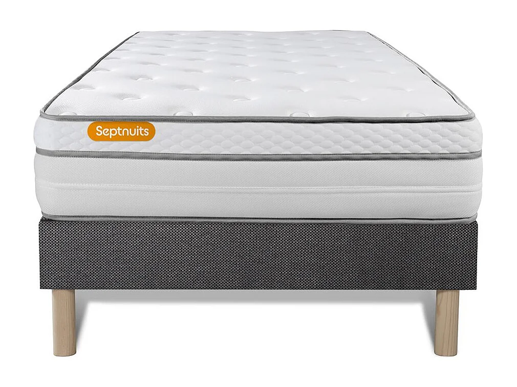 Matelas + sommier gris 90x200 Memo Luxe Ressorts ensachés + mémoire de forme 5 zones de confort MAXI épaisseur