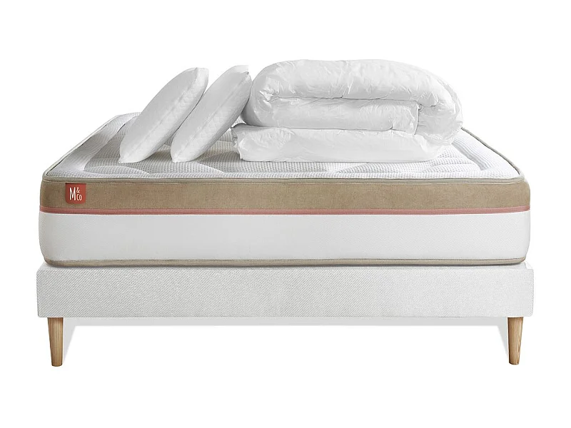 Pack prêt à dormir matelas LE COSY 140x200cm Mémoire de forme - Ep. 30cm + sommier Blanc + 2 oreillers + couette 240x220cm