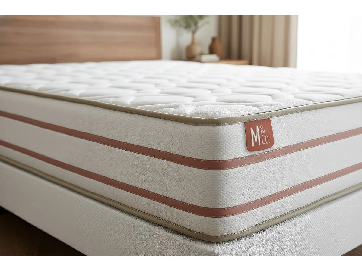 Pack prêt à dormir matelas LE DOUX 140x190cm Mémoire de forme - Ep. 24cm + sommier Blanc + 2 oreillers + couette 240x220cm