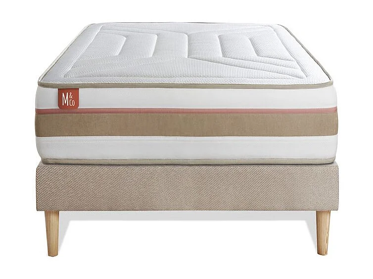 Ensemble LE TENDRE 90x190cm Ressorts ensachés + Mémoire de forme 7 zones de confort - Ep. 28cm + sommier Beige