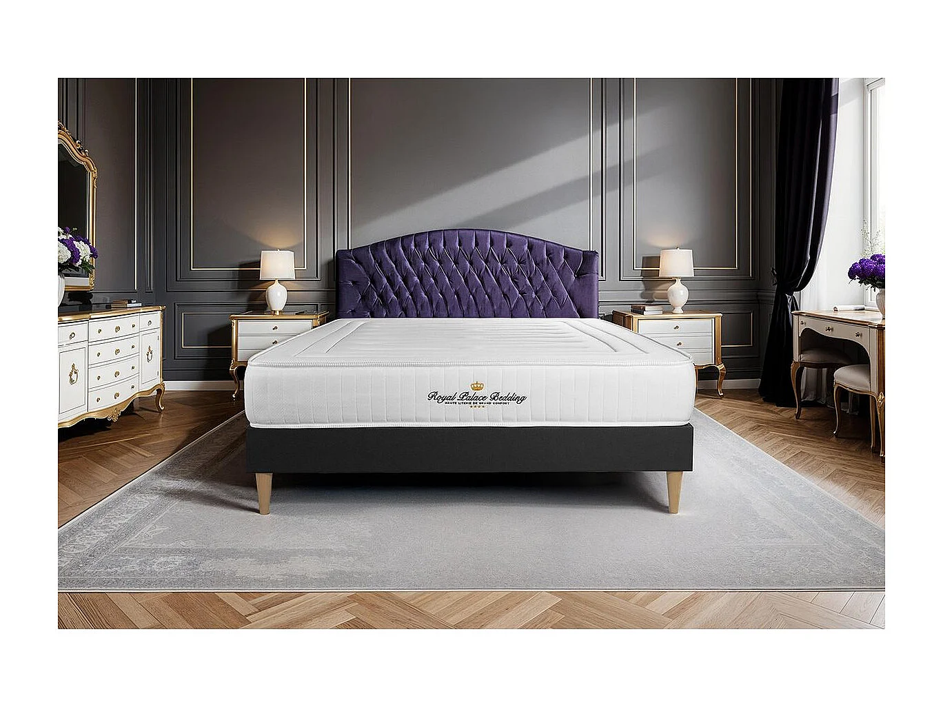 Conjunto de Estrado Preto + Colchão ROYAL PALACE BEDDING Nottingham (140x200 cm - Espuma Viscoelástica- Altura: 20 cm)