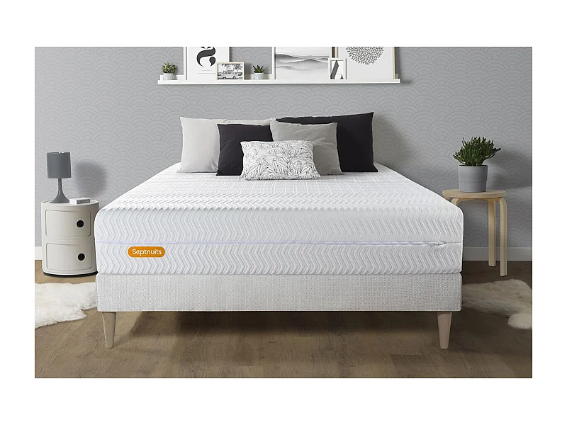 Matelas + sommier kit blanc 160x200 Memo Bio Mousse à mémoire de forme Maxi épaisseur Déhoussable