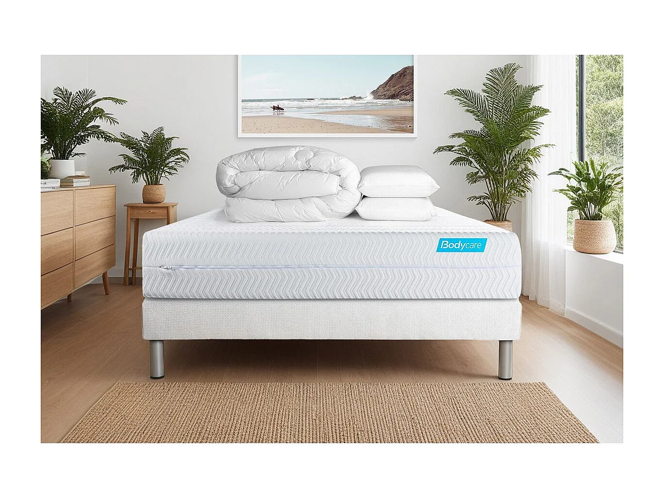 Pack BIOCARE 180x200 Mousse à mémoire de forme BIO 5 zones Maxi épaisseur + Couette + 2 oreillers