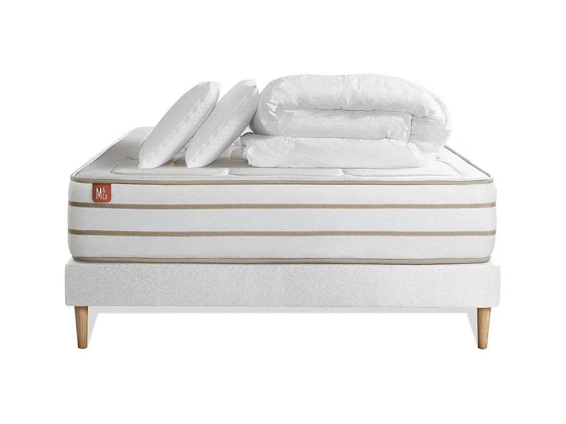 Pack prêt à dormir matelas LE DOUILLET 180x200cm Mémoire de forme BioVisco + sommier kit Blanc
